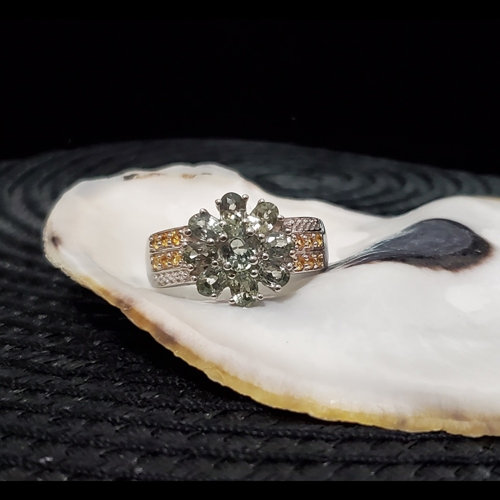 Prasiolite & Yellow Topaz 925 Sterling Silver Ring Size 8